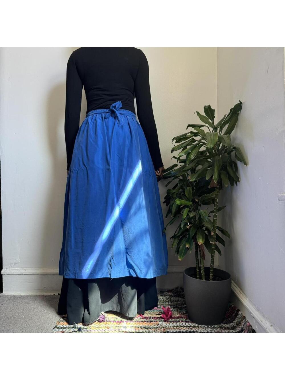 Vintage Bechamel silk Royal Blue Maxi shirt - M - Picture 5 of 6